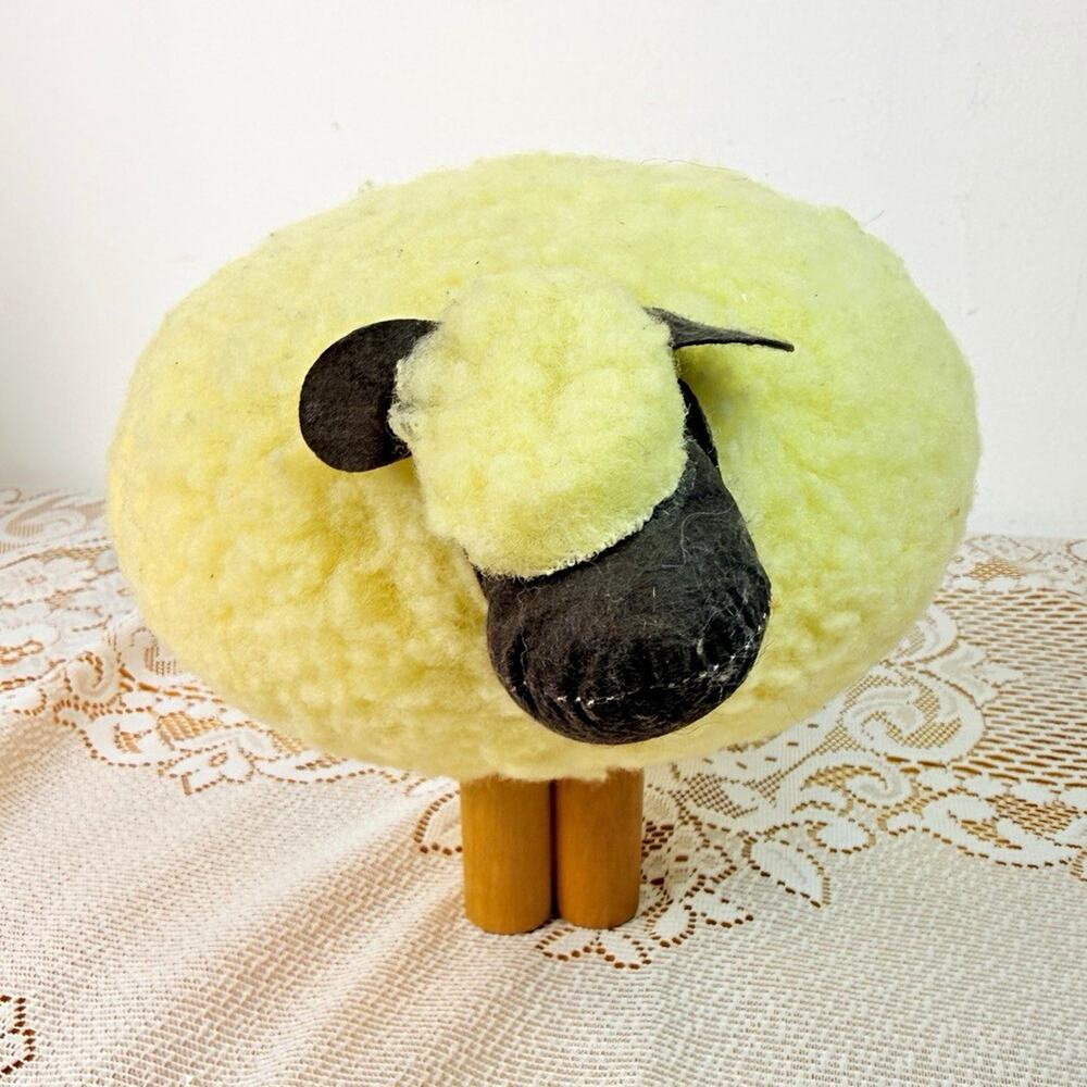 Department 56 Sheep Plush Stuffed Animal Wooden Legs Made in Taiwan 1983- read